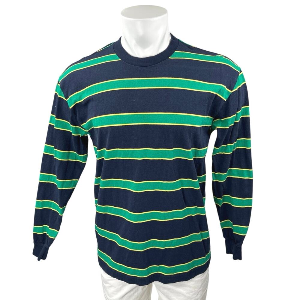 Aritzia Tna Men's Blue Green Striped Cotton Long Sleeve Tee T-Shirt Top Size XS